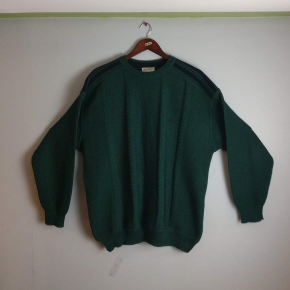 Double Faced Green Sweater Mde in Austria 100%Merino Wool upper 100%Cotton inner - Picture 1 of 8